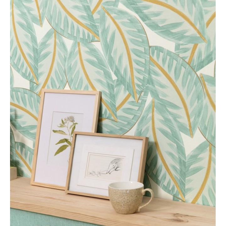 Papel pintado de hojas grandes naturales pinceladas en la acuarela - Jubala Leaves 128644