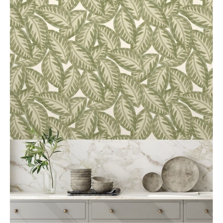 Papel pintado de hojas grandes naturales pinceladas en acuarela - Jubala Leaves 128645