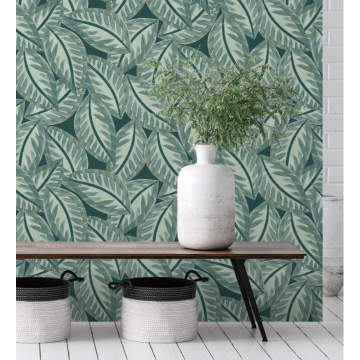 Papel pintado de hojas grandes naturales pinceladas en acuarela - Jubala Leaves 128646