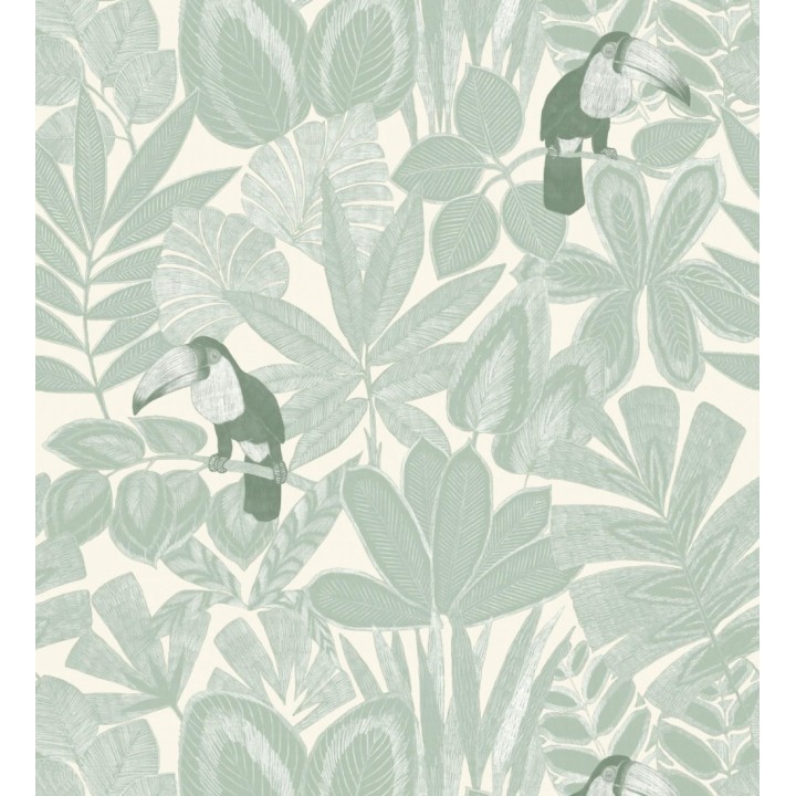 Papel pintado de pájaros tucanes y hojas de selva tropical - Yumalay Parrots 128647