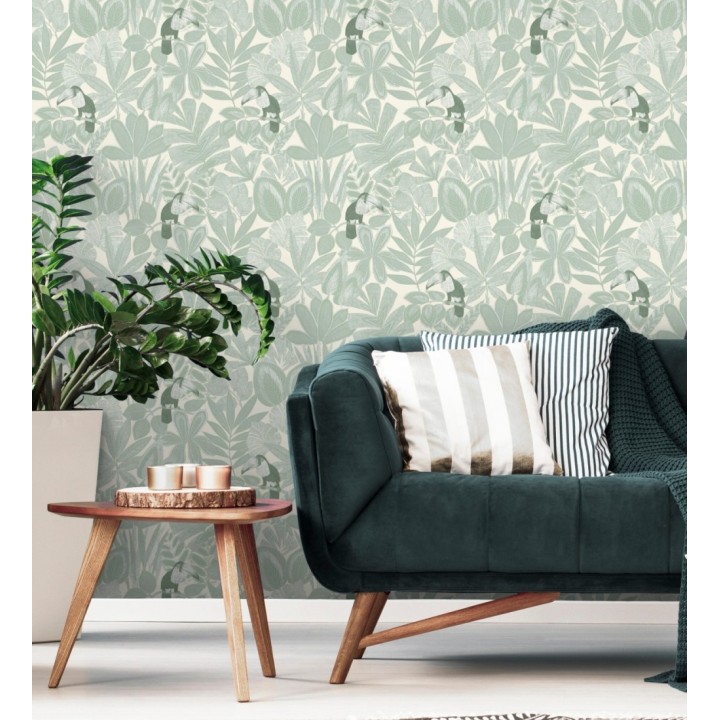 Papel pintado de pájaros tucanes y hojas de selva tropical - Yumalay Parrots 128647