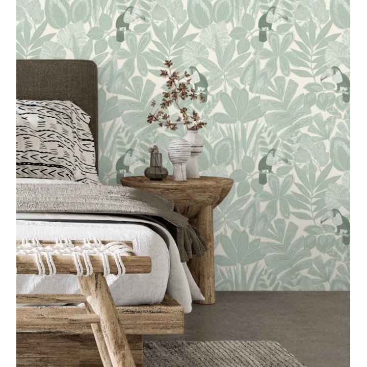 Papel pintado de pájaros tucanes y hojas de selva tropical - Yumalay Parrots 128647