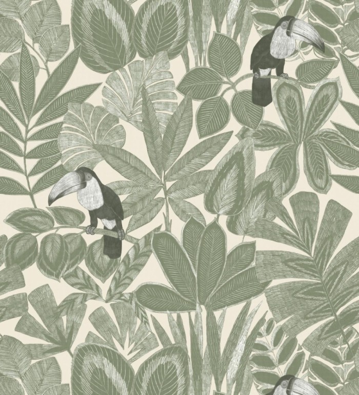 Papel pintado de pájaros tucanes y hojas de selva tropical - Yumalay Parrots 128648
