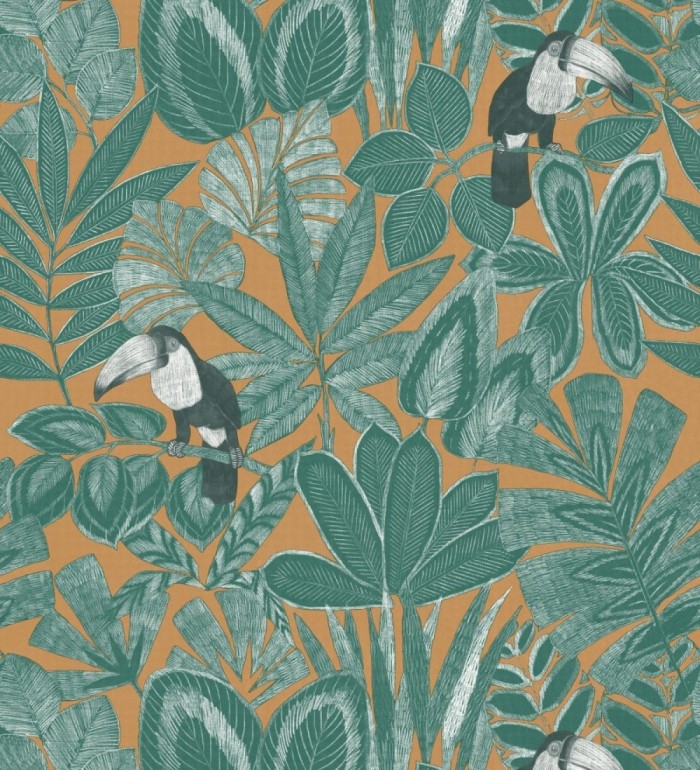 Papel pintado de pájaros tucanes y hojas de selva tropical - Yumalay Parrots 128649