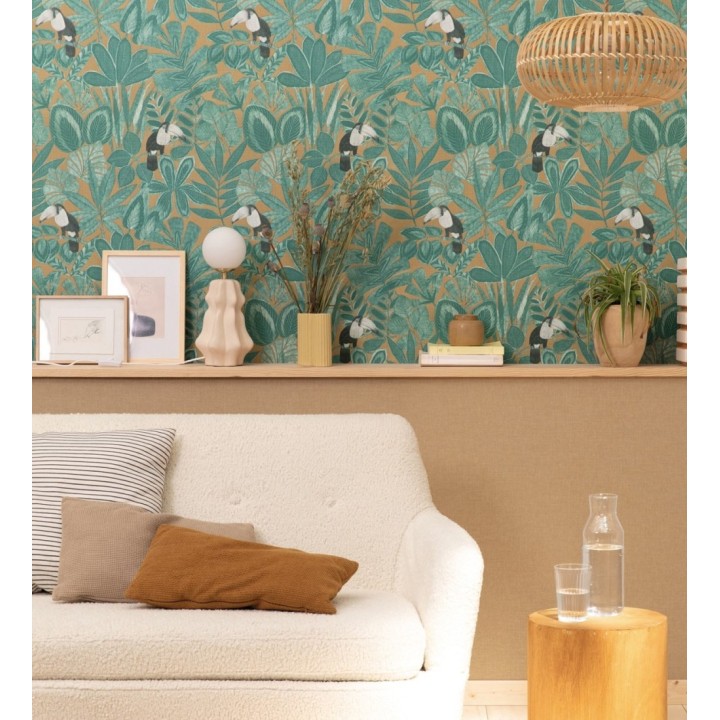 Papel pintado de pájaros tucanes y hojas de selva tropical - Yumalay Parrots 128649