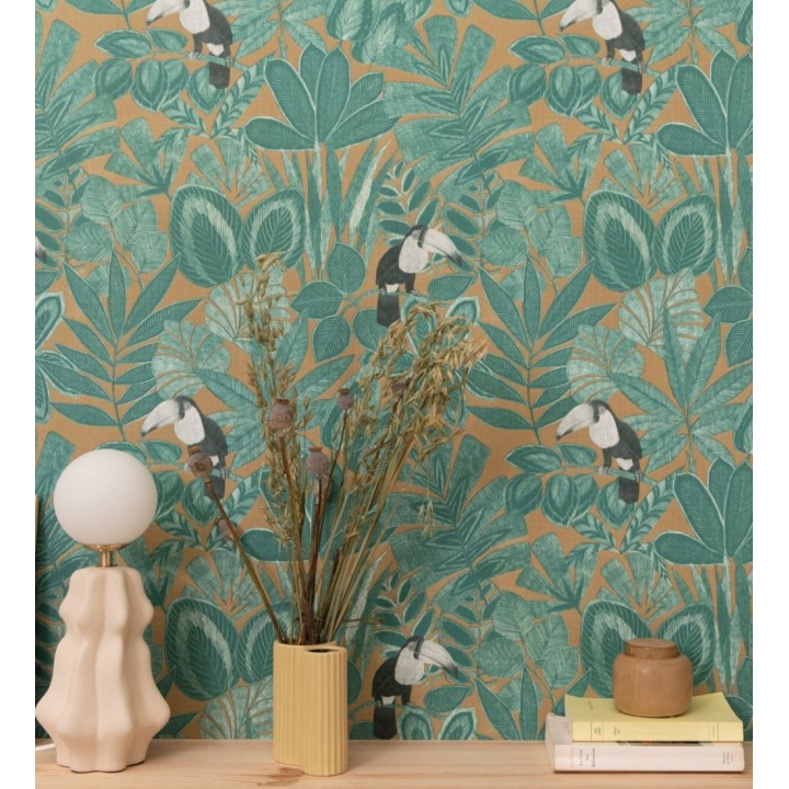 Papel pintado de pájaros tucanes y hojas de selva tropical - Yumalay Parrots 128649