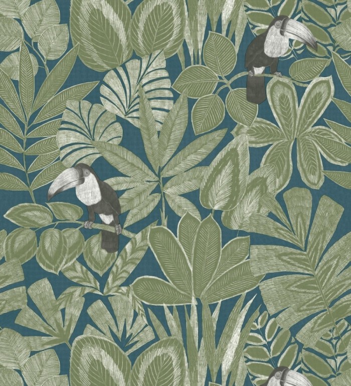 Papel pintado de pájaros tucanes y hojas de selva tropical - Yumalay Parrots 128650