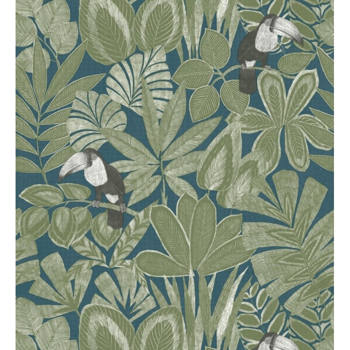 Papel pintado de pájaros tucanes y hojas de selva tropical - Yumalay Parrots 128650