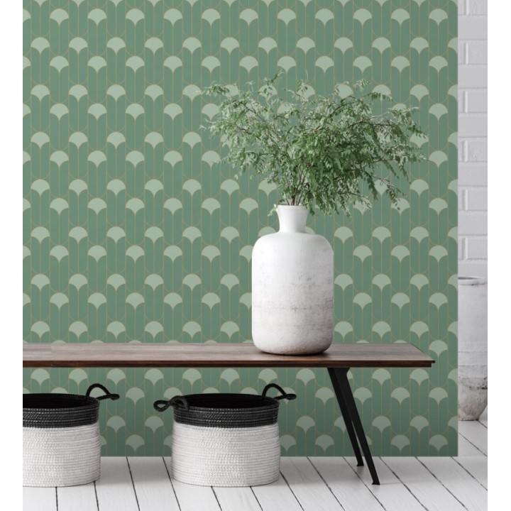 Papel pintado geométrico estilo Art déco con inserciones doradas - Marlene 128652