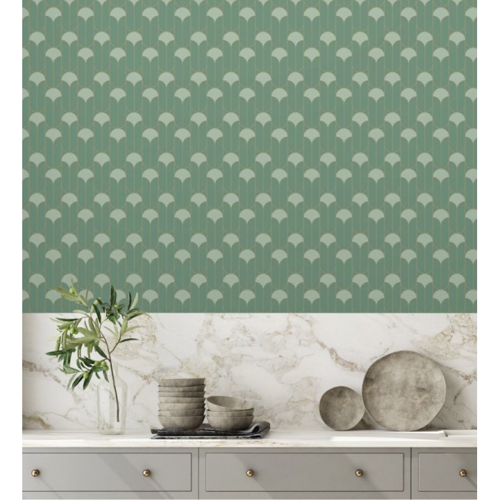 Papel pintado geométrico estilo Art déco con inserciones doradas - Marlene 128652