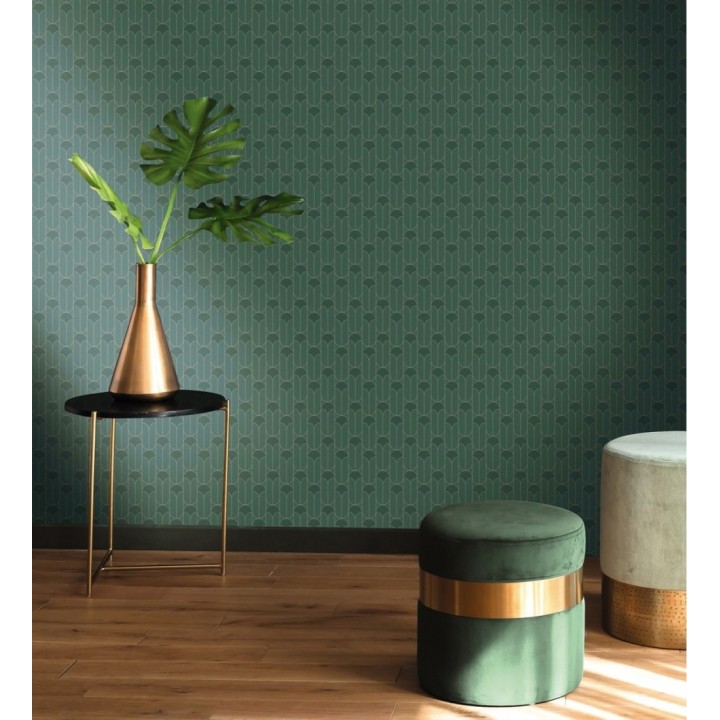 Papel pintado geométrico estilo Art déco con inserciones doradas - Marlene 128653