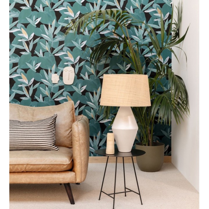 Papel pintado de hojas y plantas en tonos verdes cono fondo negro - Shida 128659