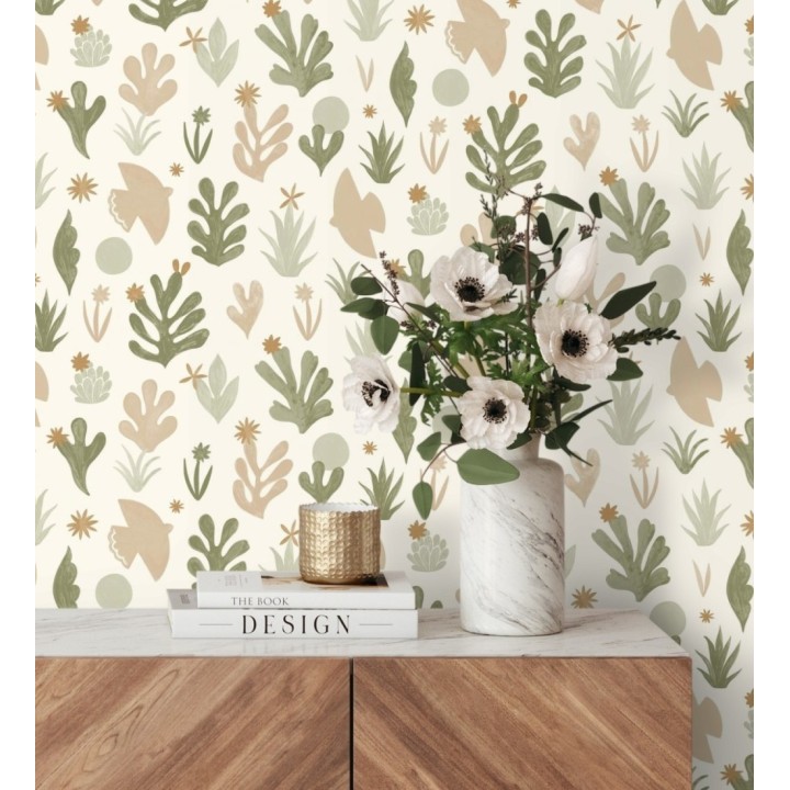 Papel pintado plantas y pájaros nórdico - Amiri 128669