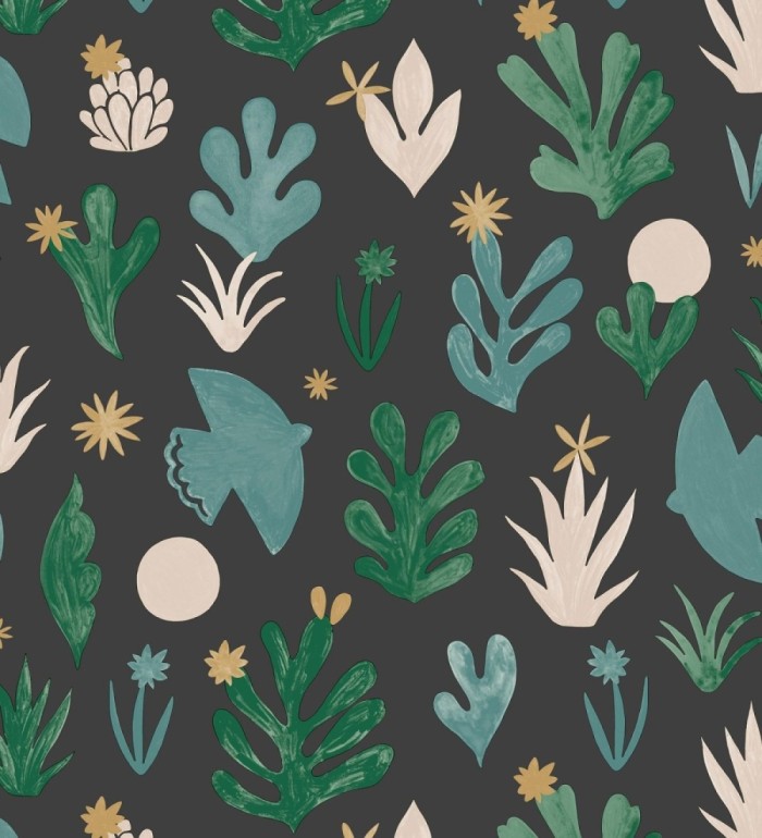 Papel pintado plantas y pájaros nórdico - Amiri 128670