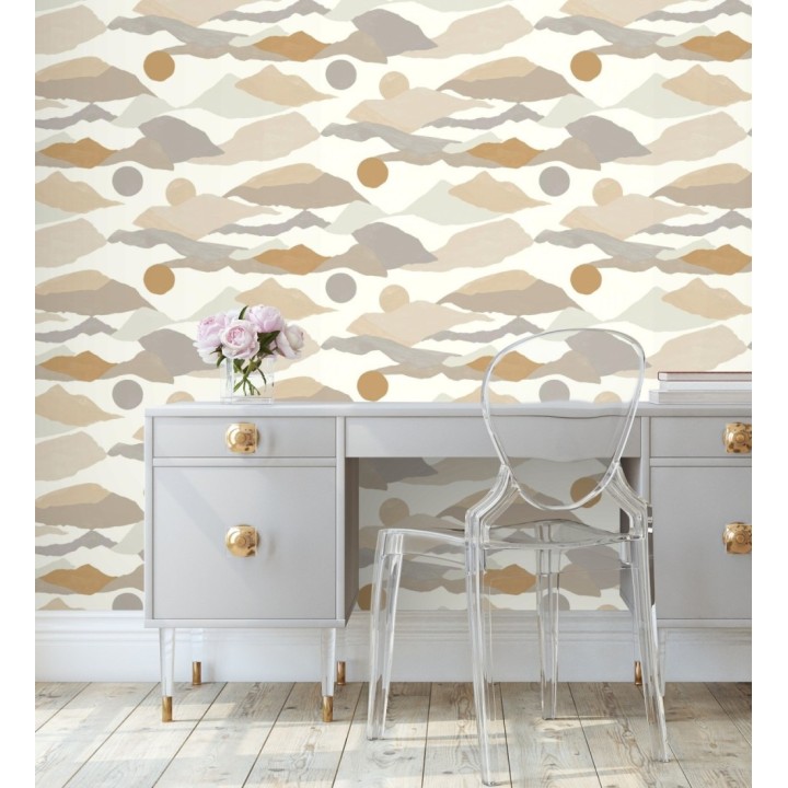 Papel pintado de nubes abstractas detalles dorados - Kibo 128671