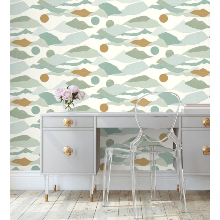 Papel pintado de nubes abstractas detalles dorados - Kibo 128673