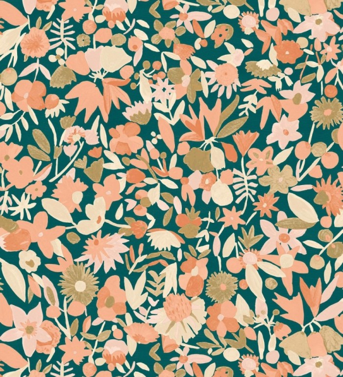 Papel pintado flores pequeñas de acuarela con detalles dorados - Ayat 128675