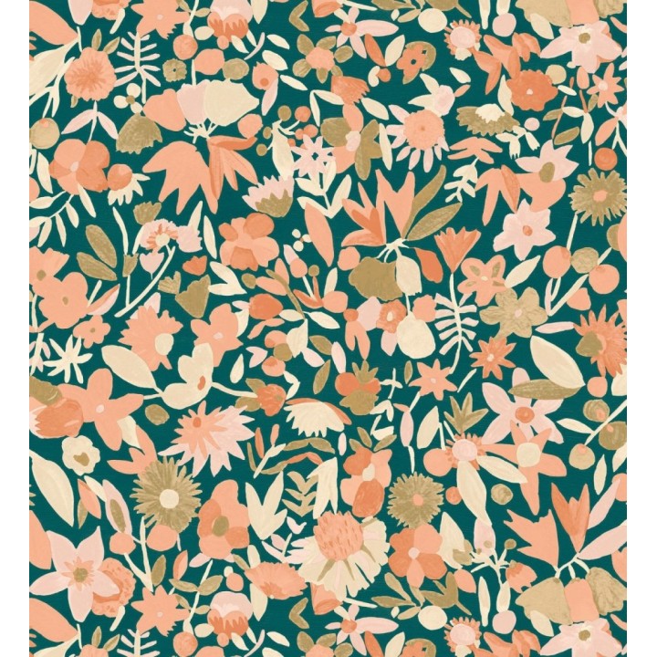 Papel pintado flores pequeñas de acuarela con detalles dorados - Ayat 128675