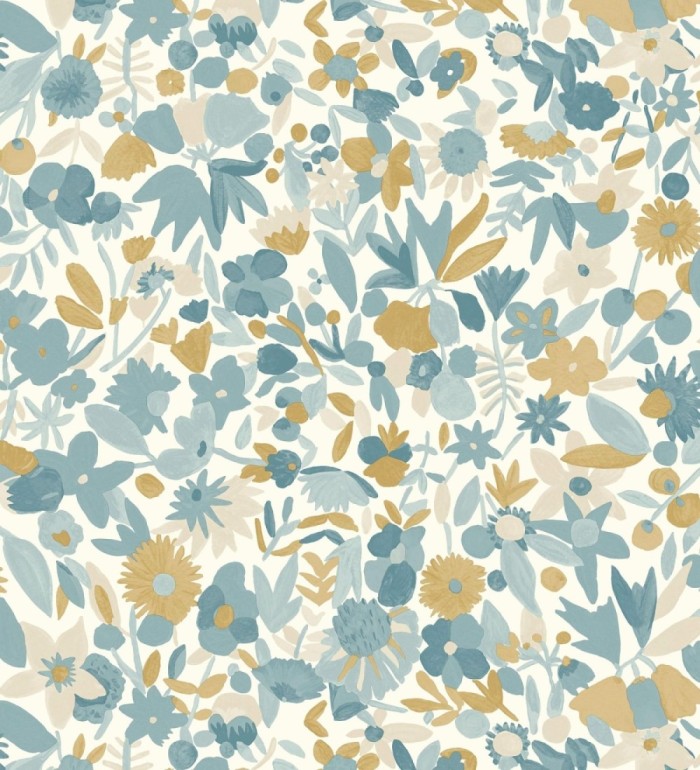 Papel pintado flores pequeñas de acuarela con detalles dorados - Ayat 128676