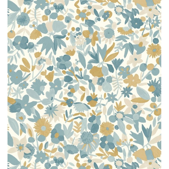 Papel pintado flores pequeñas de acuarela con detalles dorados - Ayat 128676