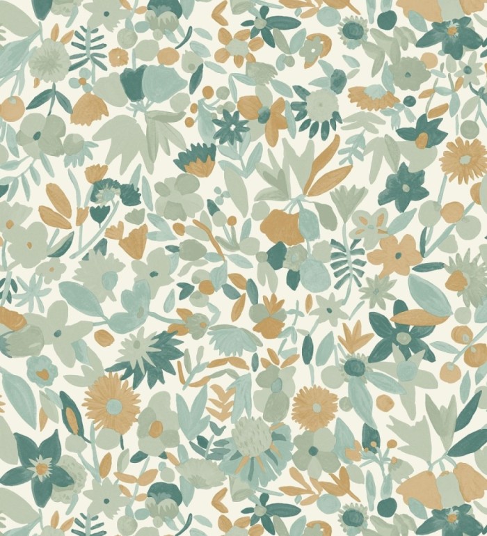 Papel pintado flores pequeñas de acuarela con detalles dorados - Ayat 128677