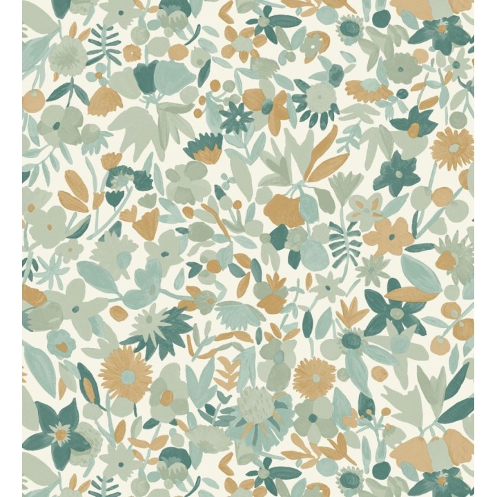 Papel pintado flores pequeñas de acuarela con detalles dorados - Ayat 128677