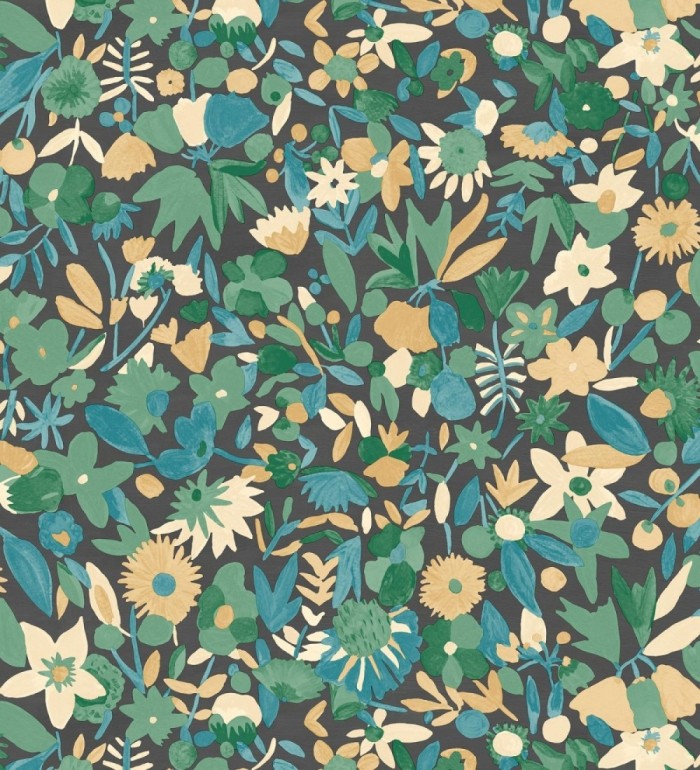 Papel pintado flores pequeñas de acuarela con detalles dorados - Ayat 128678