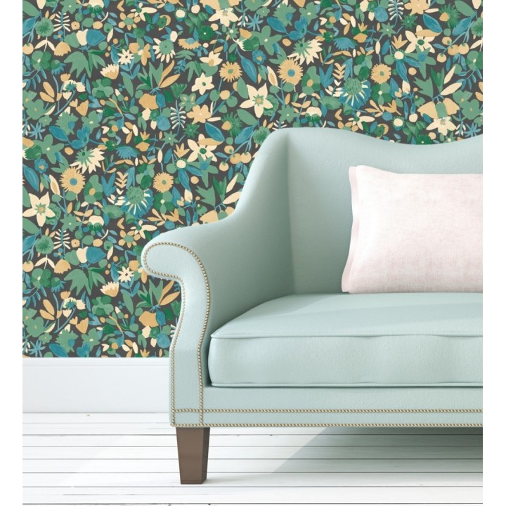 Papel pintado flores pequeñas de acuarela con detalles dorados - Ayat 128678