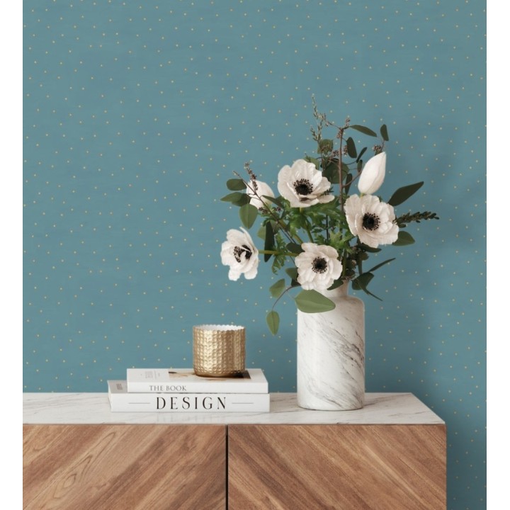 Papel pintado de lunares dorados fondo azul - Daudi 128680