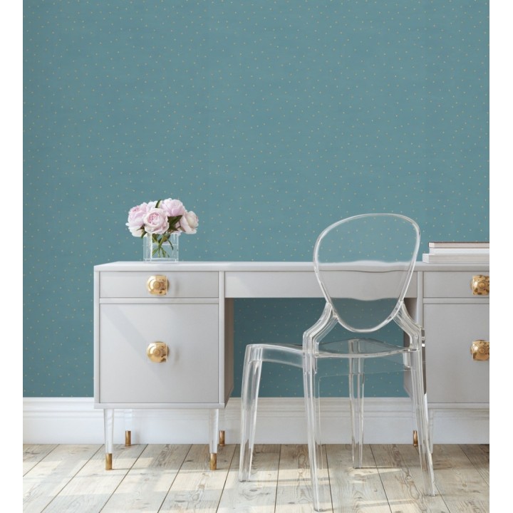 Papel pintado de lunares dorados fondo azul - Daudi 128680