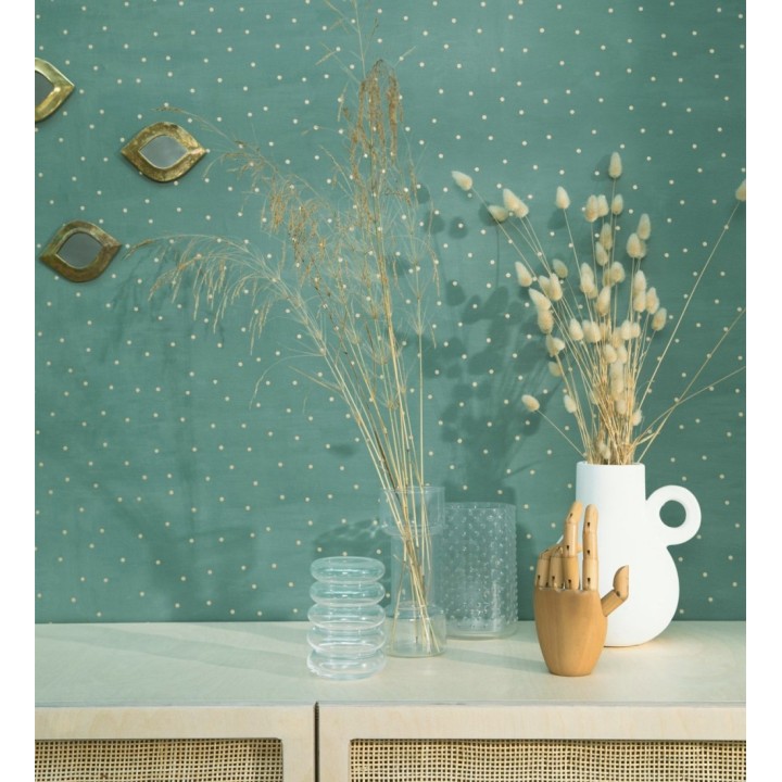 Papel pintado de lunares dorados fondo verde - Daudi 128681