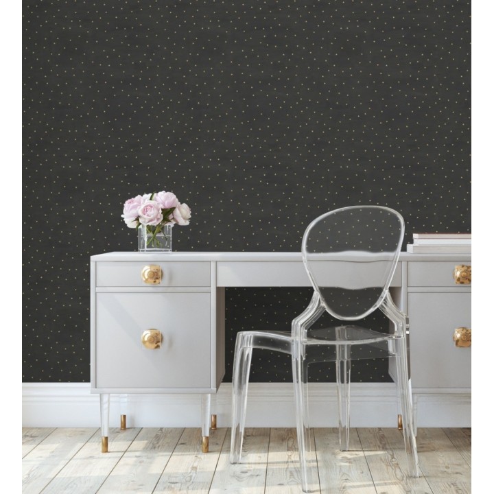 Papel pintado de lunares dorados fondo negro - Daudi 128682