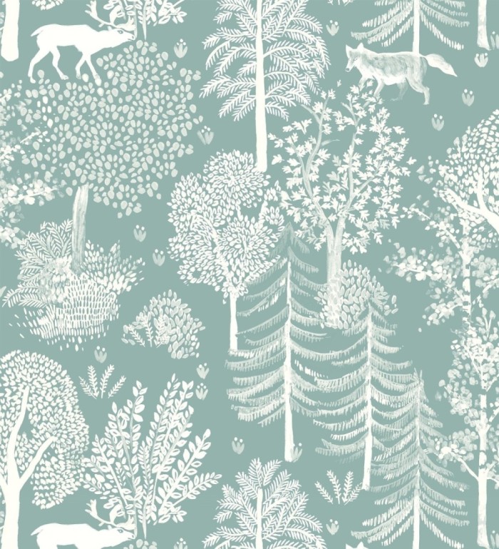 Papel pintado de árboles con ciervos y zorros - Keyan Forest 128690