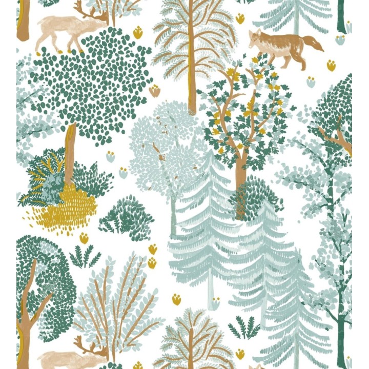 Papel pintado de árboles con ciervos y zorros - Keyan Forest 128691