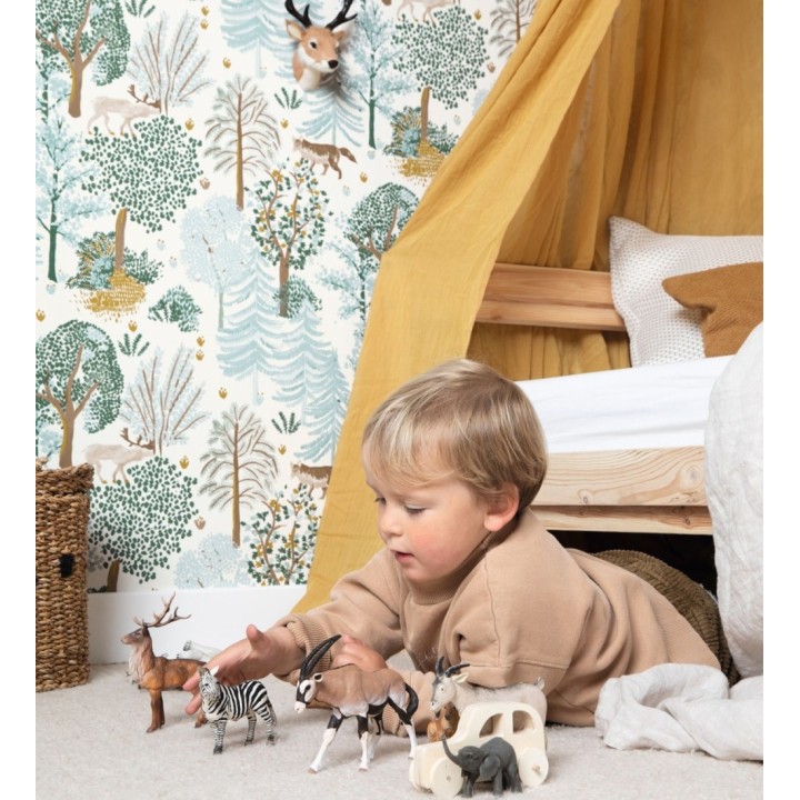 Papel pintado de árboles con ciervos y zorros - Keyan Forest 128691