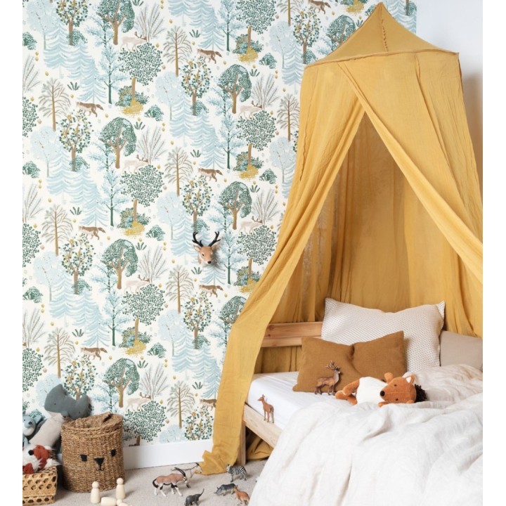 Papel pintado de árboles con ciervos y zorros - Keyan Forest 128691
