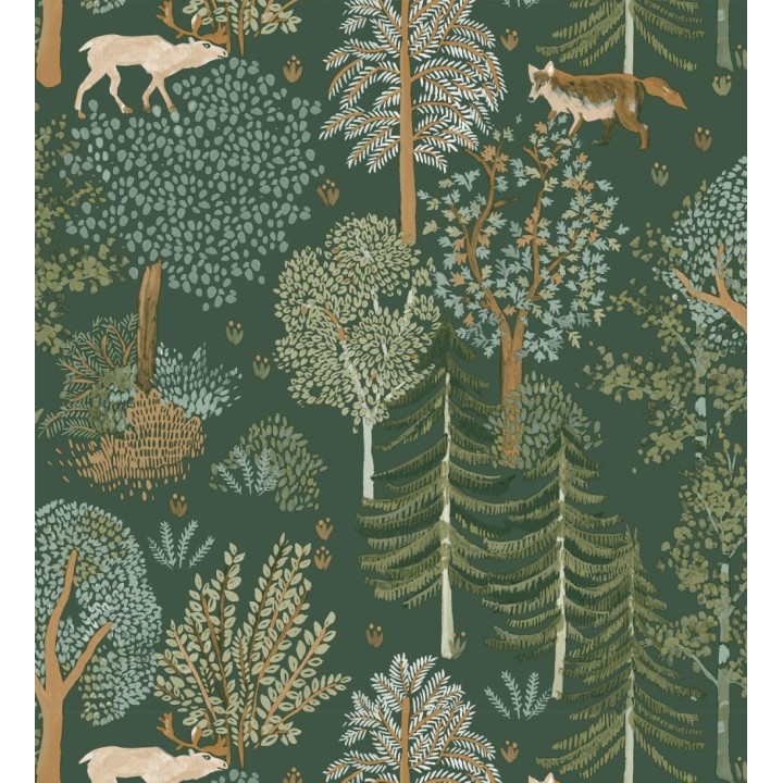 Papel pintado de árboles con ciervos y zorros - Keyan Forest 128692