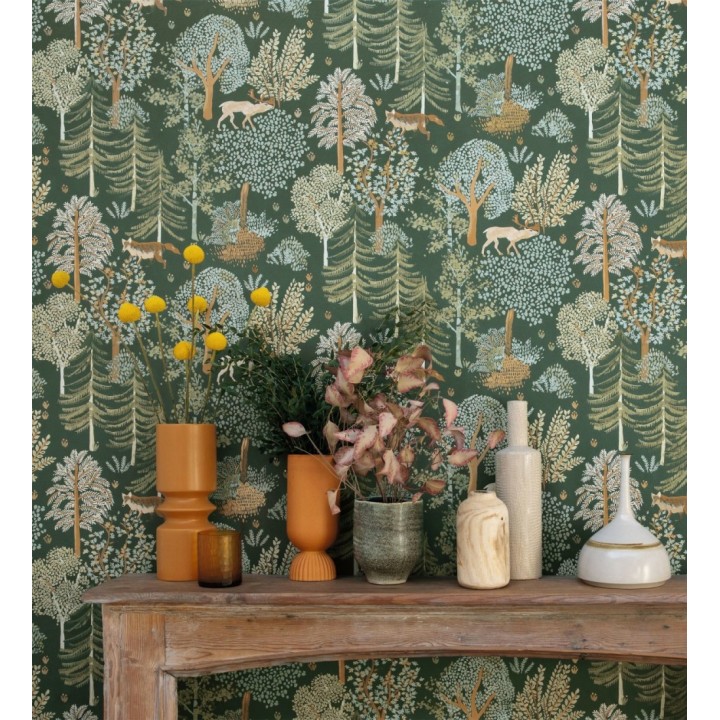 Papel pintado de árboles con ciervos y zorros - Keyan Forest 128692