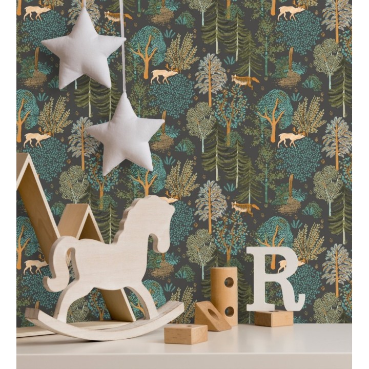 Papel pintado de árboles con ciervos y zorros - Keyan Forest 128693