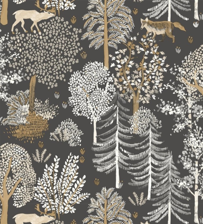 Papel pintado de árboles con ciervos y zorros - Keyan Forest 128694