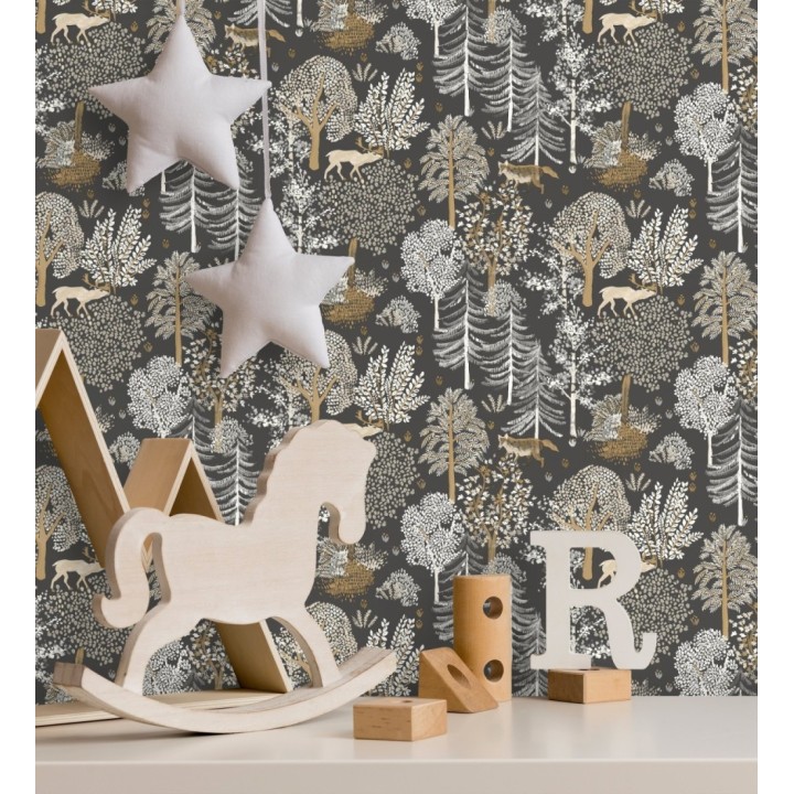 Papel pintado de árboles con ciervos y zorros - Keyan Forest 128694