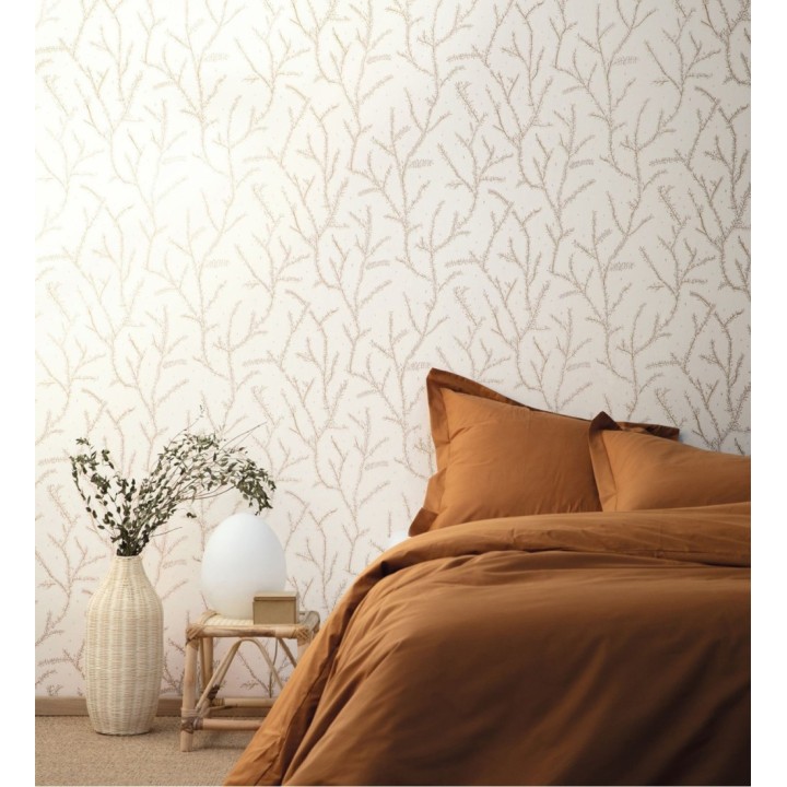 Papel pintado plantas de helechos hojas color topo - Canadian Leaves 128695