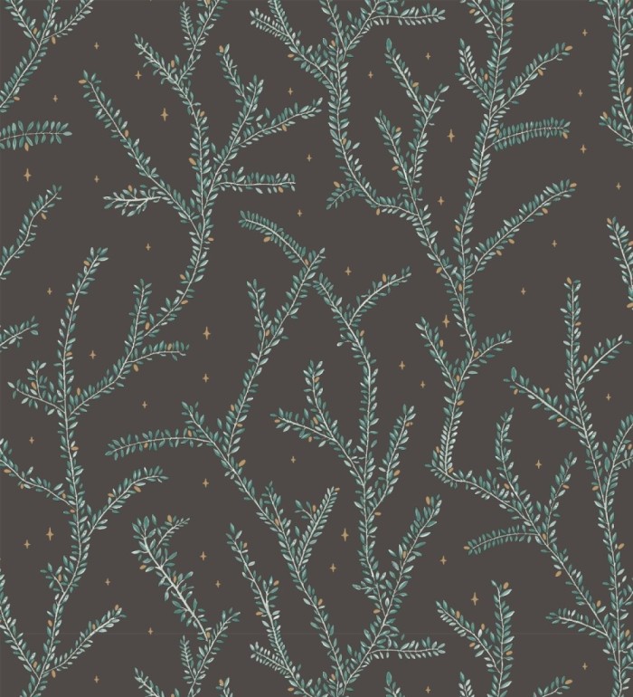 Papel pintado plantas de helechos fondo negro - Canadian Leaves 128699