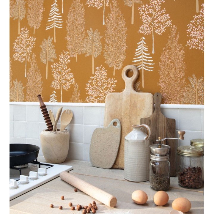 Papel pintado bosque de árboles tono ocre - Borneo Trees 128700