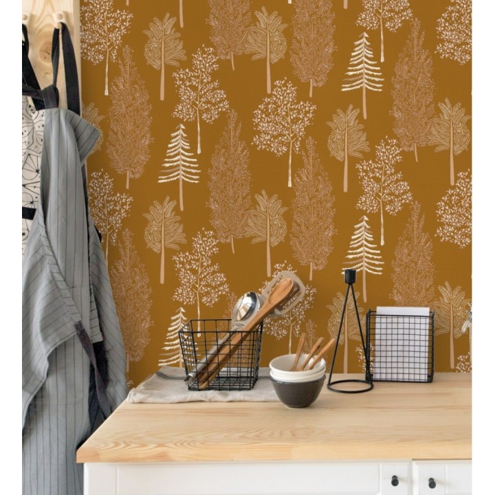 Papel pintado bosque de árboles tono ocre - Borneo Trees 128700