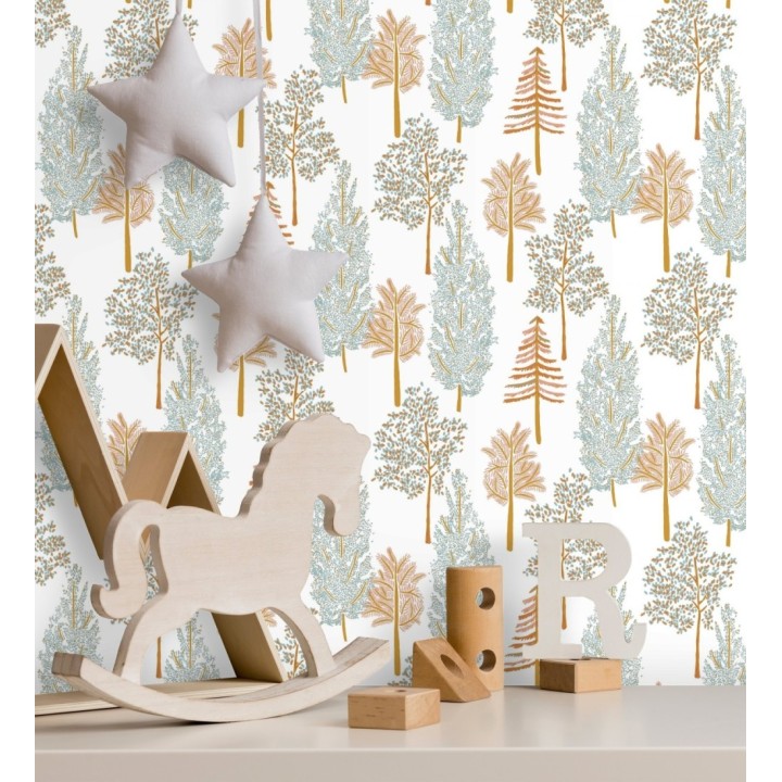 Papel pintado bosque de árboles tonos celeste - Borneo Trees 128701