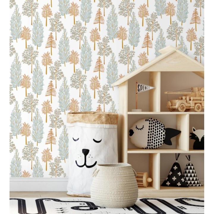 Papel pintado bosque de árboles tonos celeste - Borneo Trees 128701