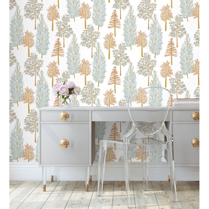 Papel pintado bosque de árboles tonos celeste - Borneo Trees 128701