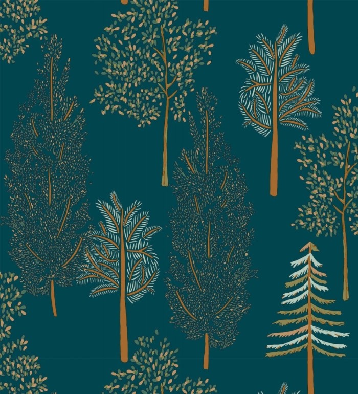 Papel pintado bosque de árboles fondo azul - Borneo Trees 128702