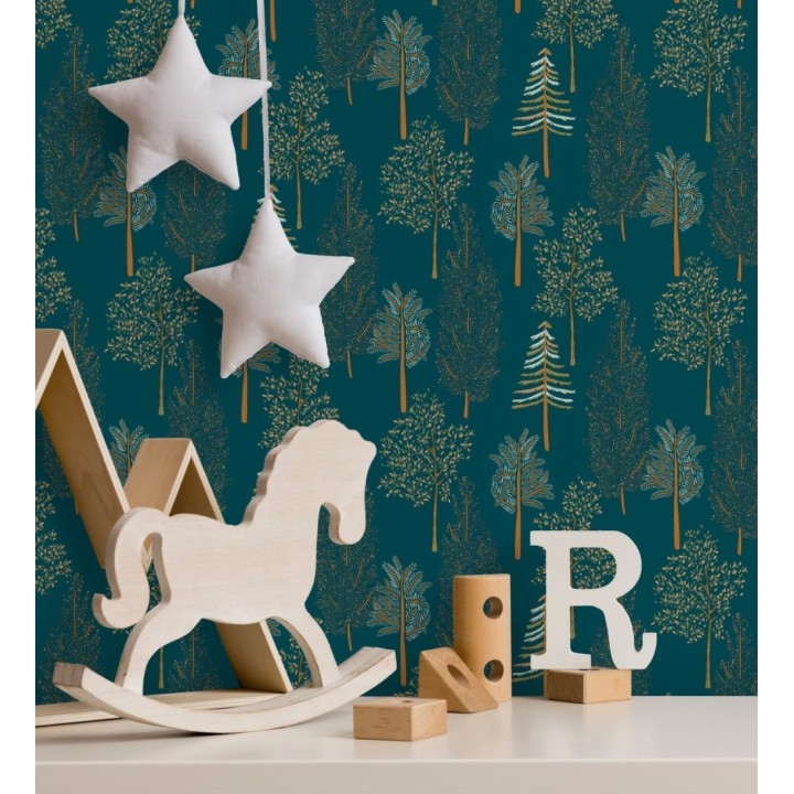 Papel pintado bosque de árboles fondo azul - Borneo Trees 128702